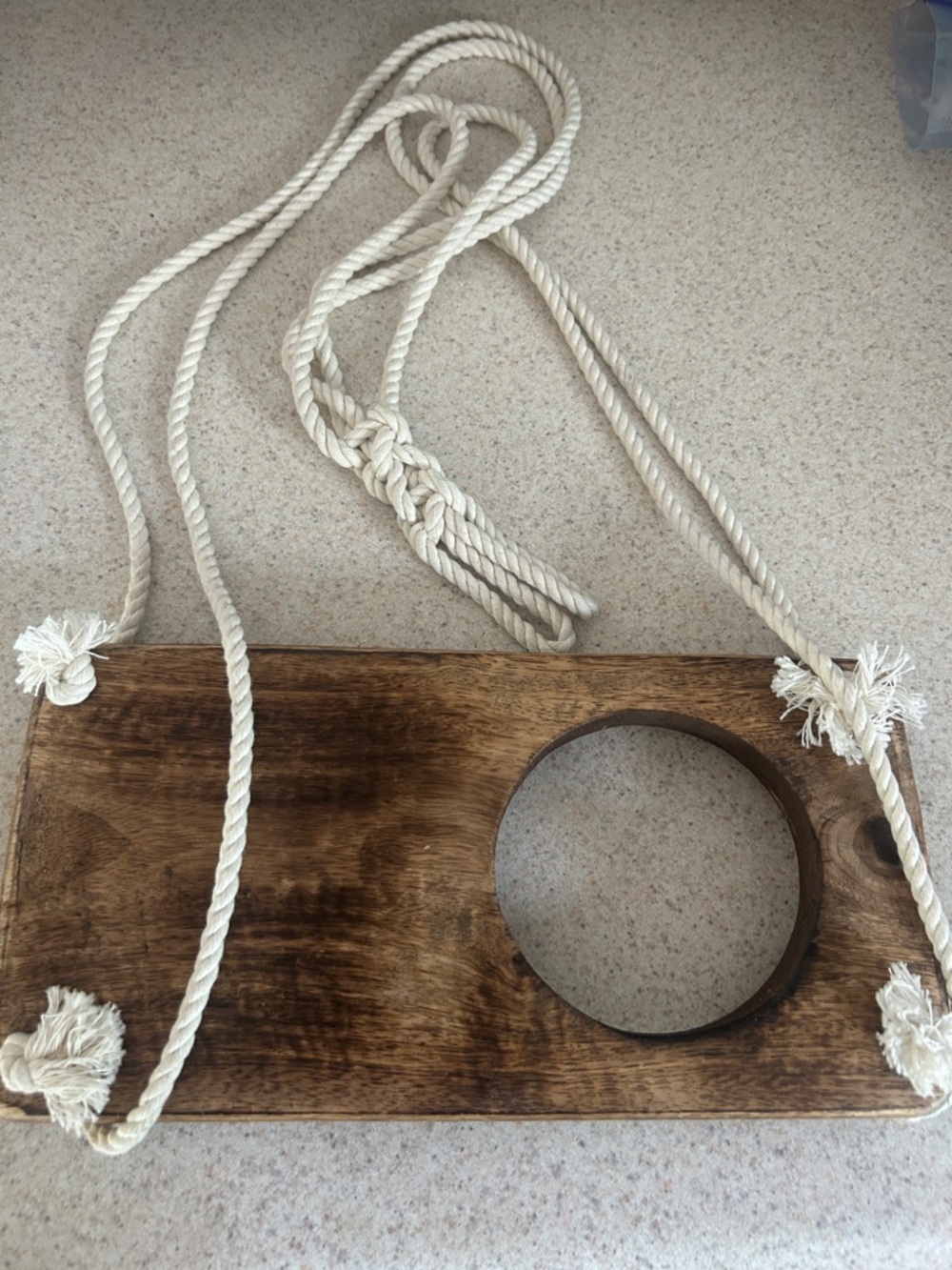 Rustic Wooden Hanging Shelf with Rope - Natural Brown